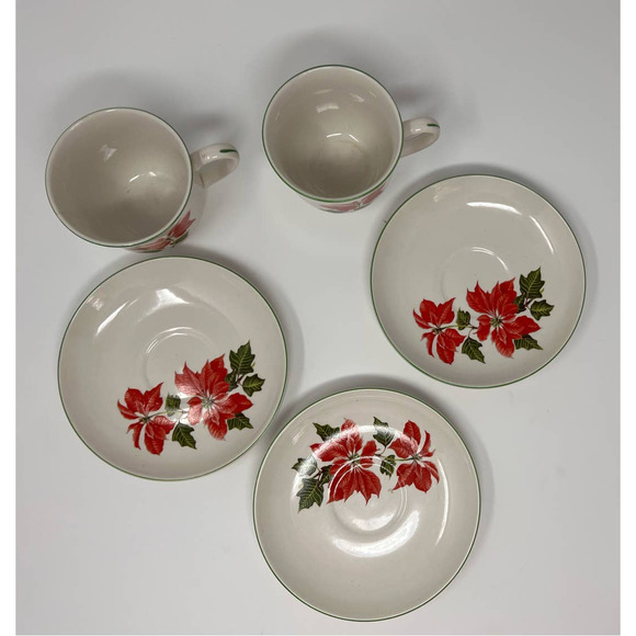 Cuthbertson Poinsettia Made in England 3‎ Saucer 5 1/2" 2 Coffee Cups 3" Tall - Picture 2 of 4